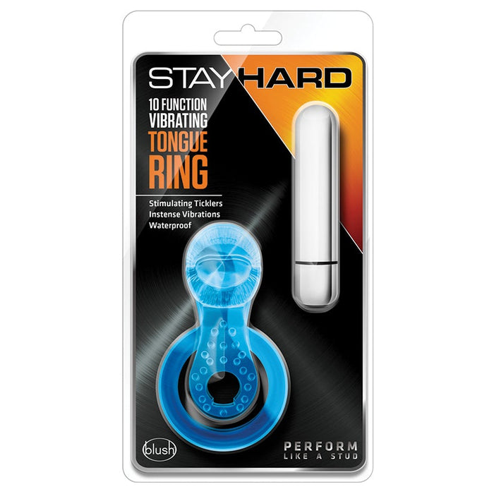 Stay Hard 10 Function Vibrating Tongue Ring-Blue