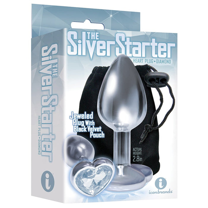 The 9's the Silver Starter Heart Bejeweled Stainless Steel Plug - Diamond