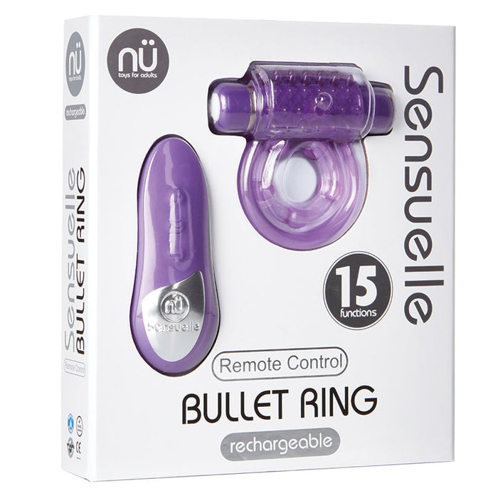 Sensuelle Remote Control 15 Function Rechargeable Bullet Ring - Purple
