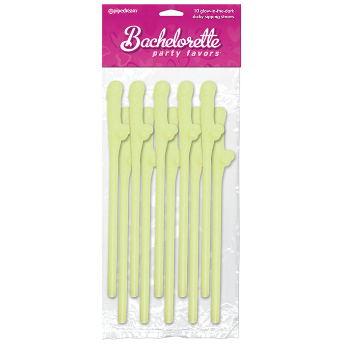 Bachelorette Party Favors - Dicky Sipping Straws - Glow-in-the-Dark - 10 Piece