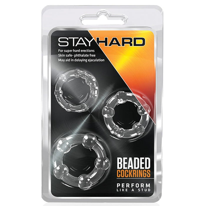 Stay Hard Beaded Cockrings-Clear (3 Pack)