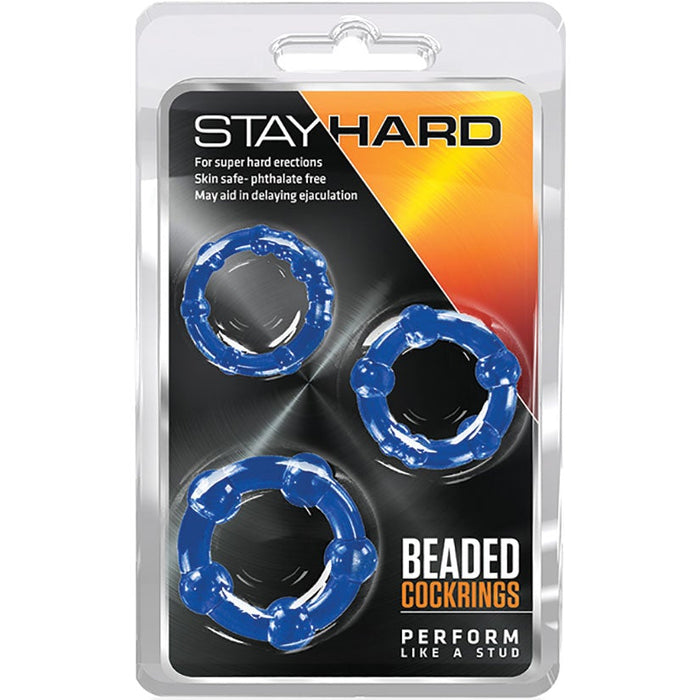 Stay Hard Beaded Cockrings-Blue (3 Pack)