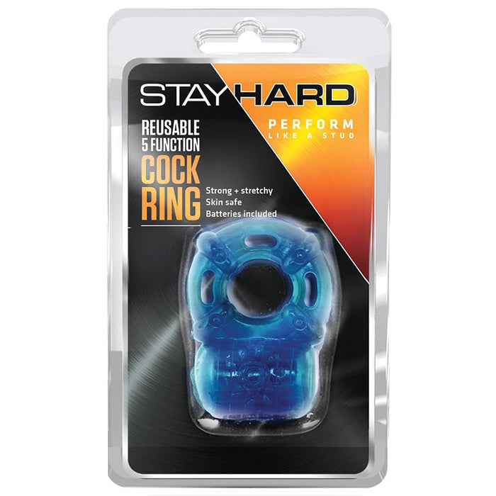 Stay Hard Reusable 5 Function Vibrating Cock Ring - Blue