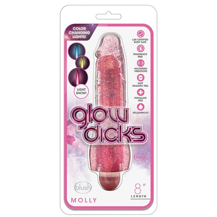 Glow Dicks Molly Glitter Vibrator-Pink 8"