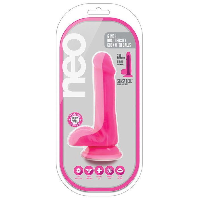 Neo - 6 Inch Dual Density Cock With Balls - Neon Pink