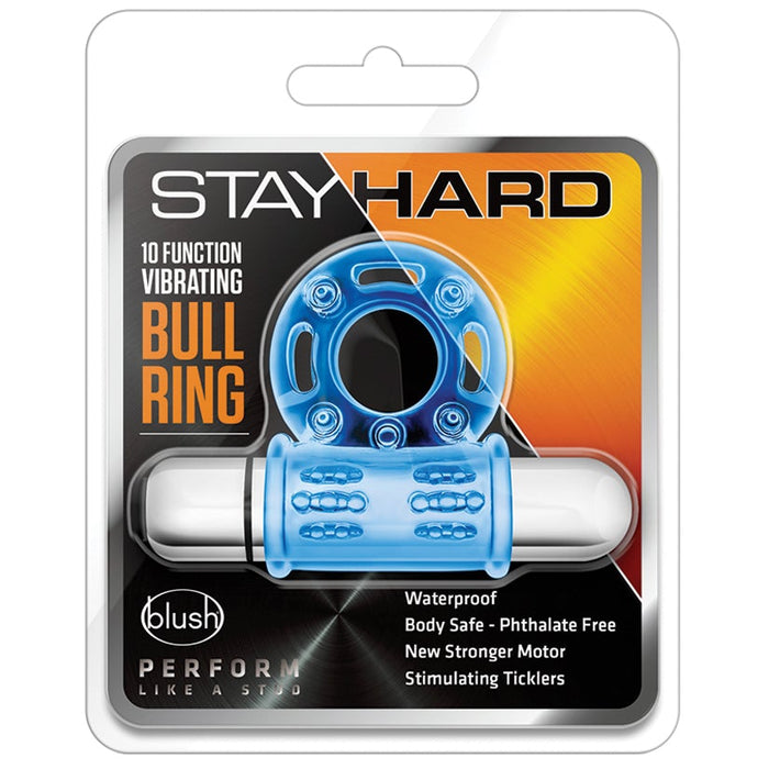 Stay Hard 10 Function Vibrating Bull Ring - Blue