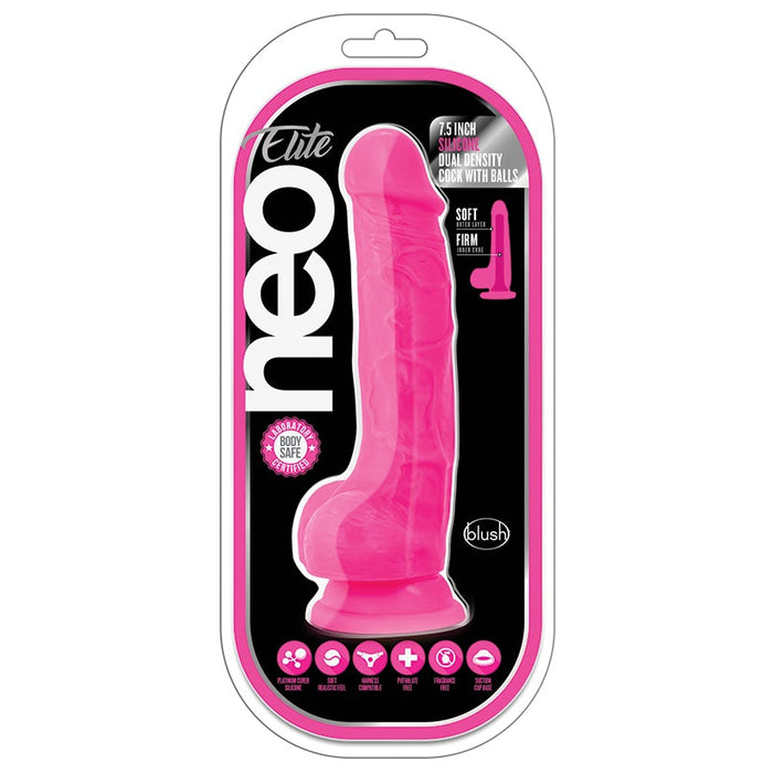 Neo Elite Silicone Dual Density Cock with Balls-Neon Pink 7.5"