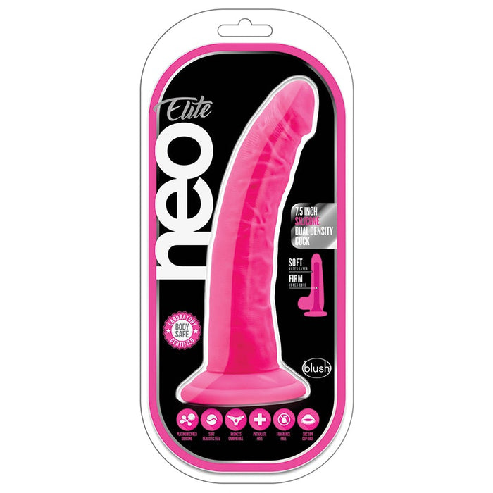 Neo Elite Silicone Dual Density Cock-Neon Pink 7.5"