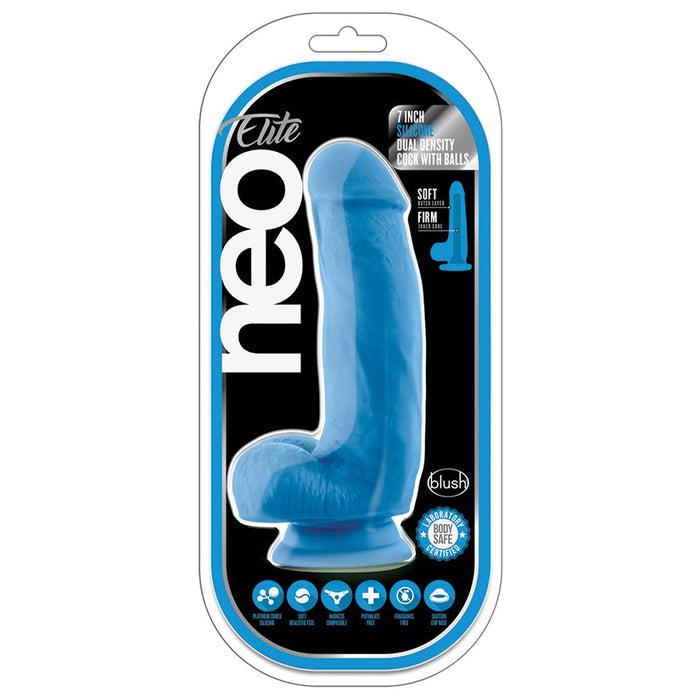 Neo Elite Silicone Dual Density Cock with Balls-Neon Blue 7"