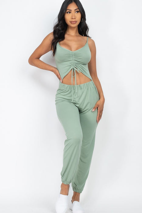 Front Ruched With Adjustable String Cami Casual/summer Jumpsuit