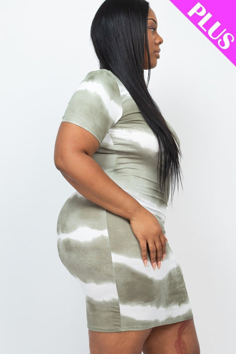 Plus Size Stripe Tie-dye Printed Midi Dress