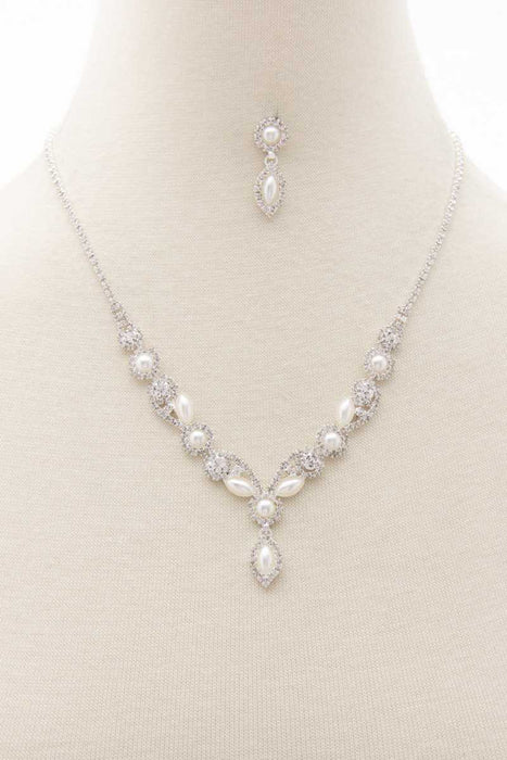 Pearl Rhinestone Marquise Shape Necklace