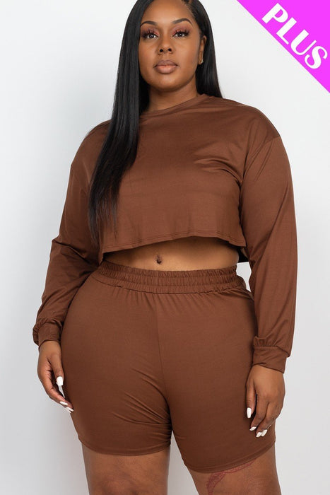 Plus Size Cozy Crop Top And Shorts Set