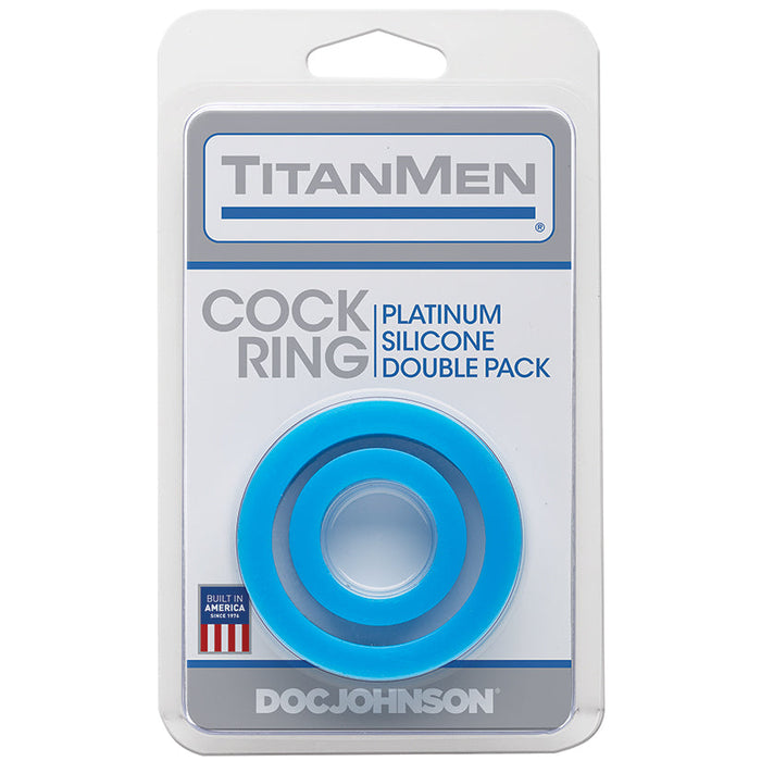 Titanmen Cock Ring Platinum Silicone Double Pack - Blue