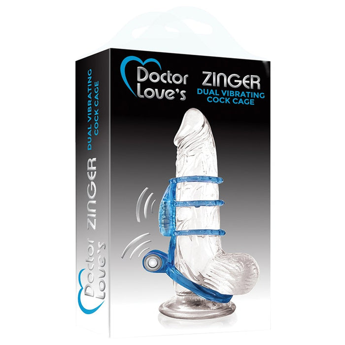 Doctor Love's Zinger Dual Vibrating Cock Cage-Blue