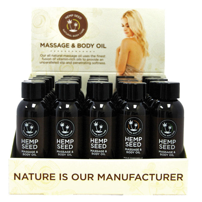 Earthly Body Hemp Seed Massage Oil Top Seller Display of 25