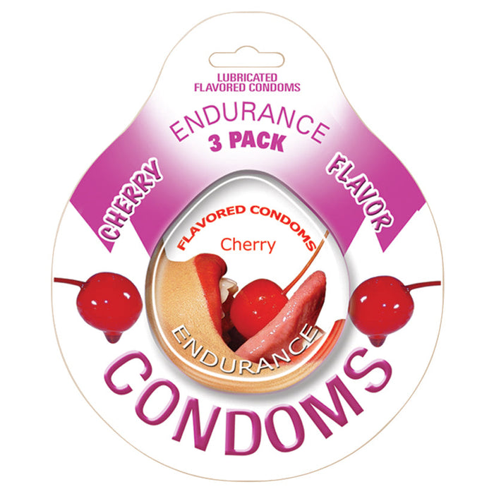 Endurance Lubricated Flavored Condoms - 3 Pack Disc - Cherry