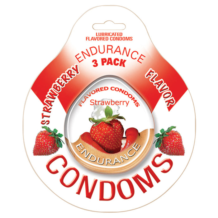 Endurance Lubricated Flavored Condoms - 3 Pack Disc - Strawberry