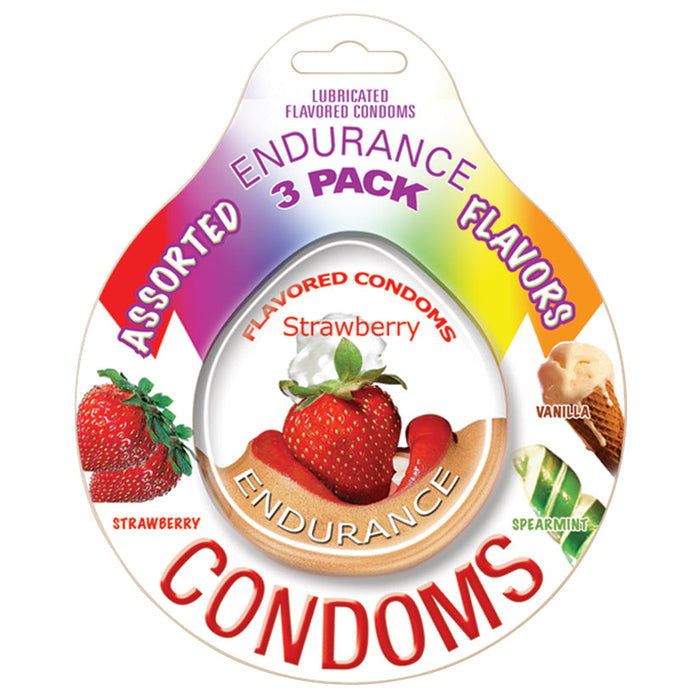 Endurance Lubricated Flavored Condoms - 3 Pack Disc - Assorted Flavors