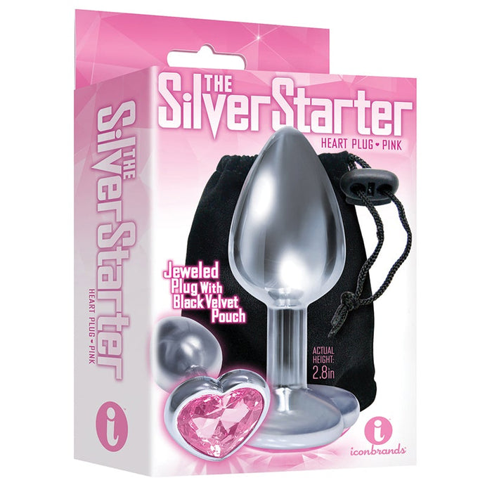 The 9's the Silver Starter Heart Bejeweled Stainless Steel Plug - Pink