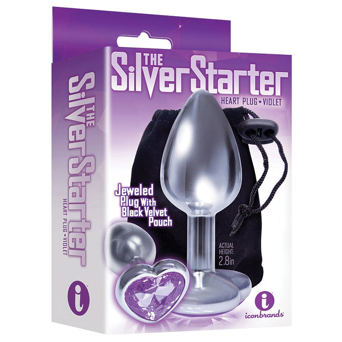 The 9's the Silver Starter Heart Bejeweled Stainless Steel Plug - Violet