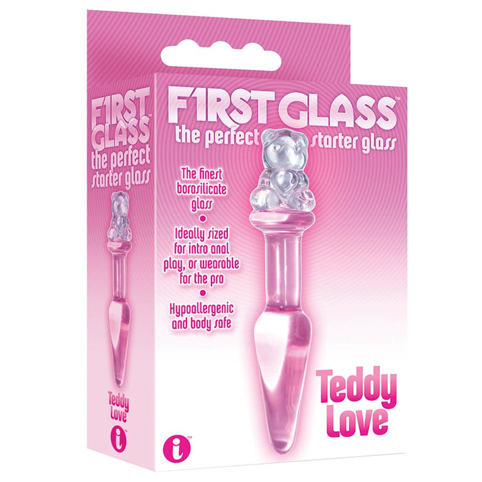 The 9's First Glass Teddy Love Glass Butt Plug-Pink