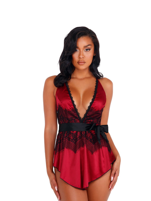 Sophia Satin & Lace Babydoll with Tie