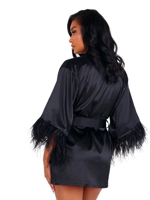 Sophia Soft Satin Robe with Ostrich Feathered Trim