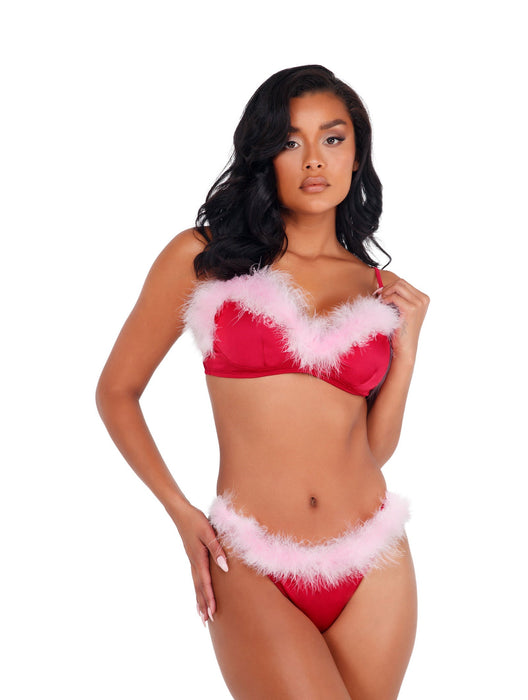 LI426 - 2pc Marabou Satin Bra Set