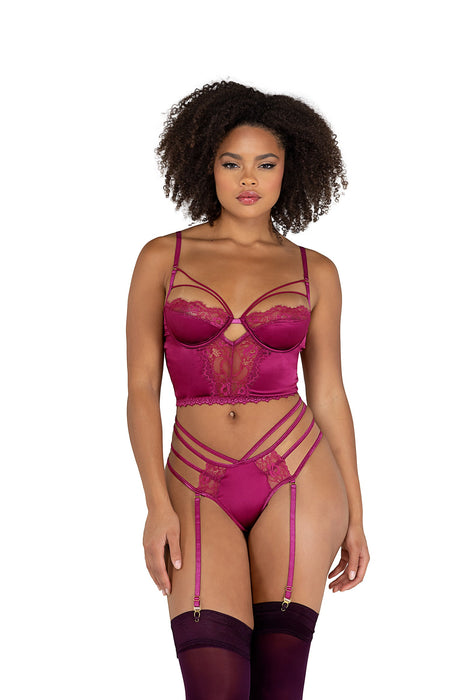 LI460 - 2PC Satin Underwire Bralette Set with Strappy Panty