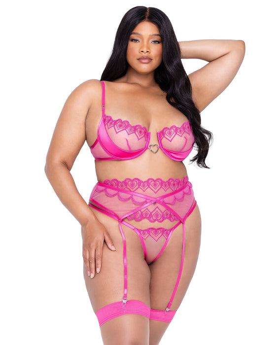 LI620 - Bubblegum Heart 3-Piece Garter Short Set