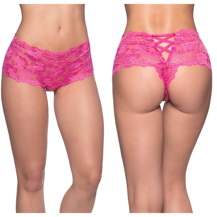 Crotchless Lace Boyshort - Small/ Medium - Pink