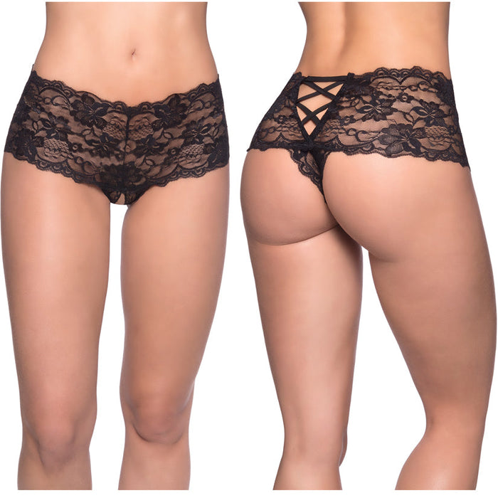 Crotchless Lace Boyshort - 1x2x - Black