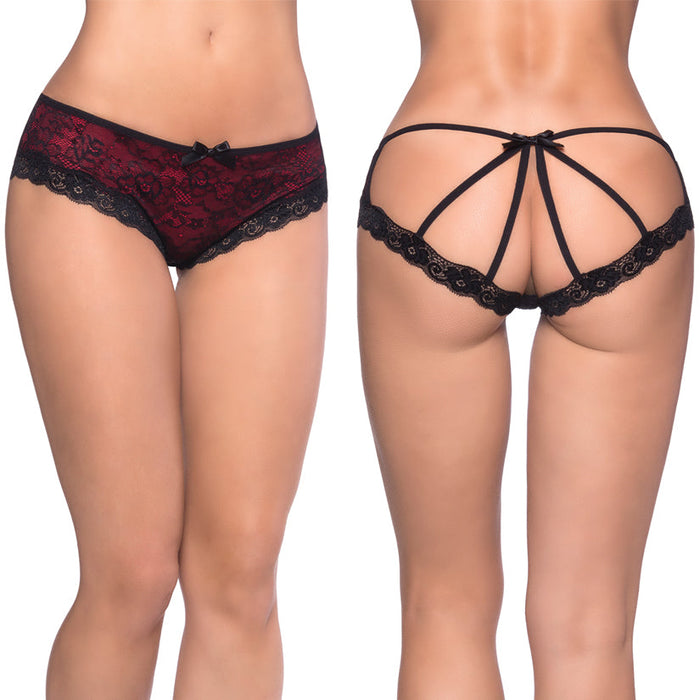 Cage Back Lace Panty - Small/ Medium - Black/red