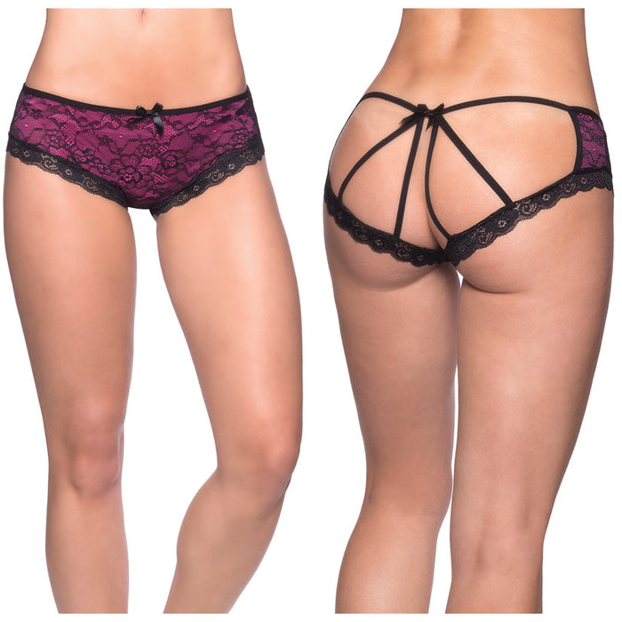 Cage Back Lace Panty - Small/ Medium - Black/pink