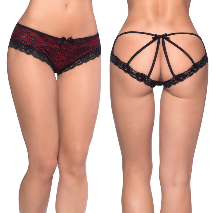 Cage Back Lace Panty - 1x2x - Black/red