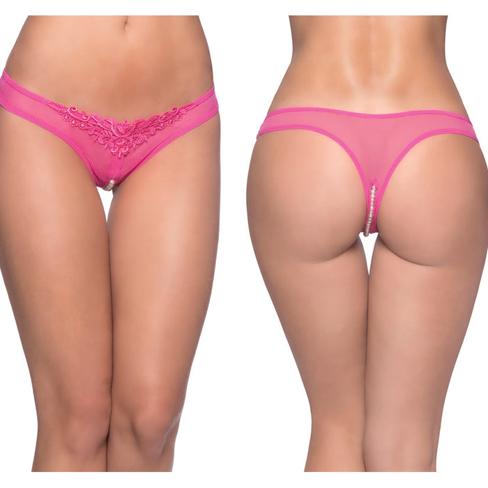 Paradise Crotchless Pearl Thong-Pink O/S