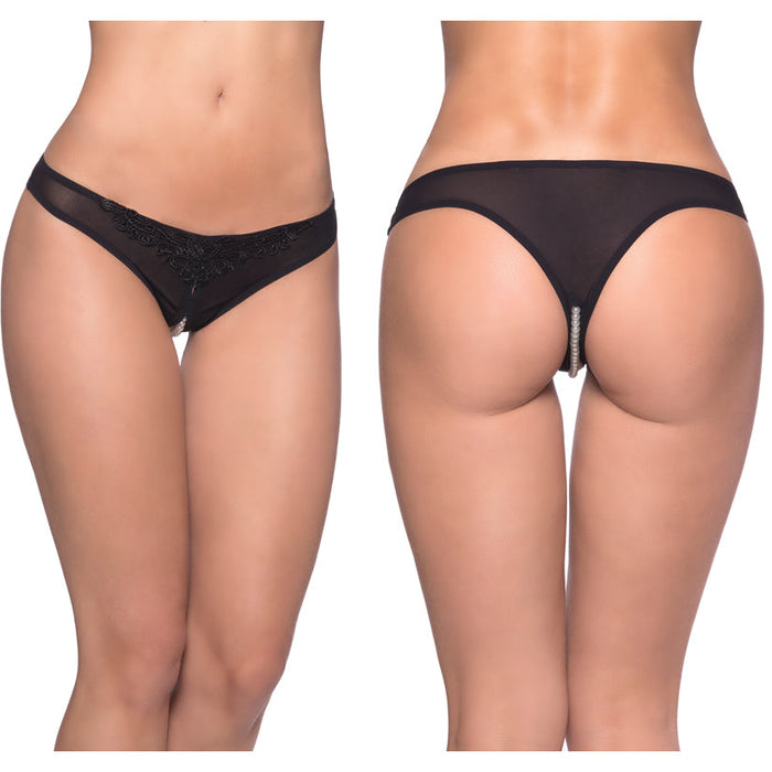 Crotchless Thong With Pearls - 1x/2x - Black