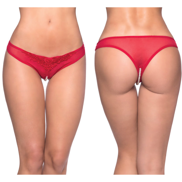 Paradise Crotchless Pearl Thong-Red 1X/2X