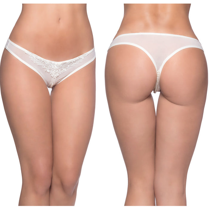 Paradise Crotchless Pearl Thong-White 1X/2X