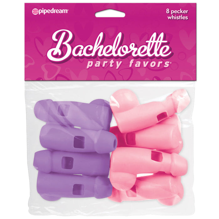 Bachelorette Party Favors 8 Pecker Whistles - Pink and Purple