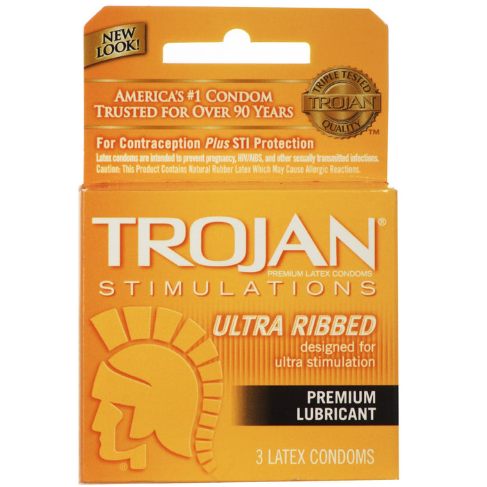 Trojan Stimulations Ultra Ribbed Lubricated Condoms - 3 Pack