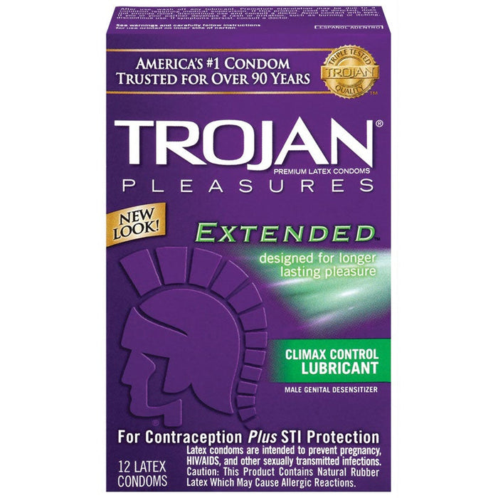 Trojan Pleasures Extended Lubricated Condoms - 12 Pack Tj97250