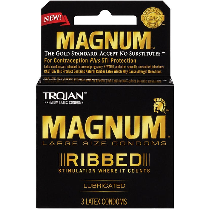 Trojan Magnum Ribbed Lubricated Condoms - 3 Pack