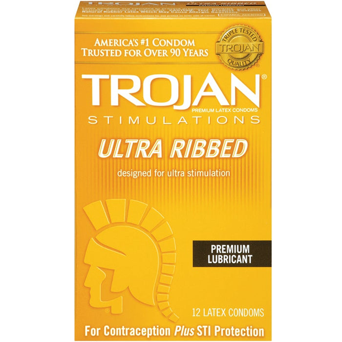 Trojan Stimulations Ultra Ribbed Lubricated Condoms - 12 Pack - Tj94750