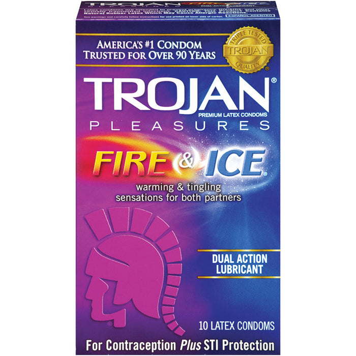 Trojan Pleasures Fire and Ice Dual Action Lubricated Condoms - 10 Pack Tj96010