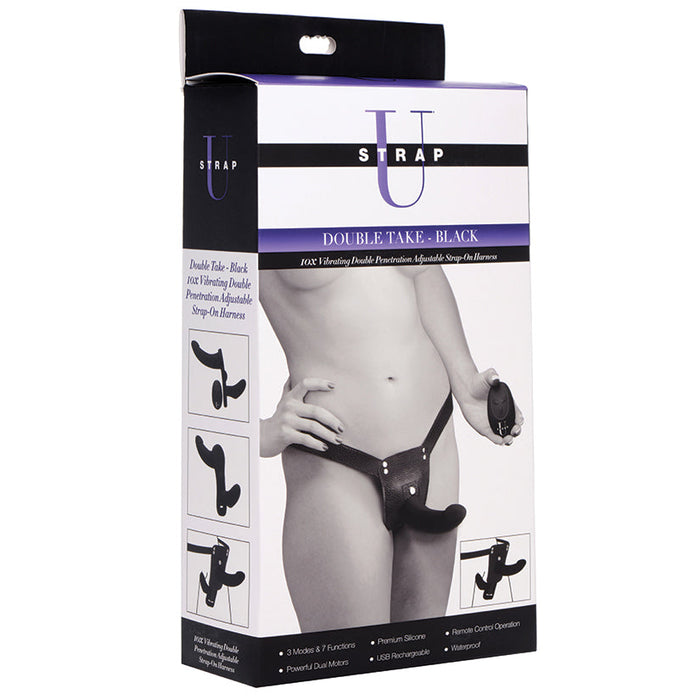 Strap U Double Take 10X Vibrating Double Penetration Strap-On-Black