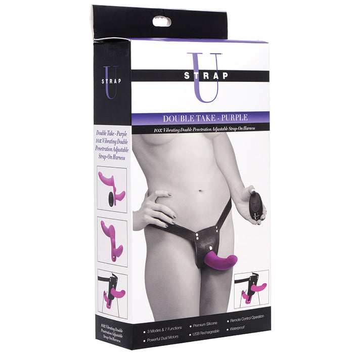 Strap U Double Take 10X Vibrating Double Penetration Strap-On-Purple