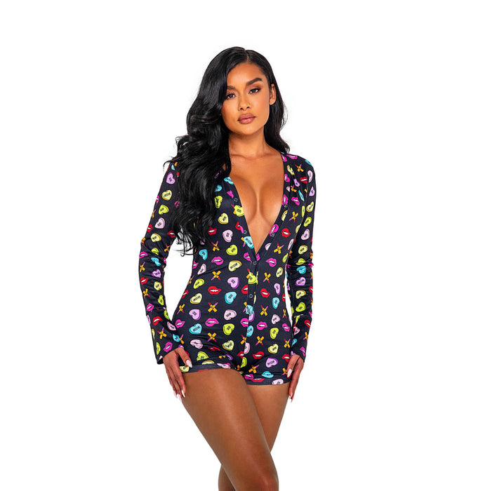 Sweetheart Printed Long Sleeved Romper