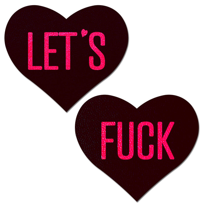 Love: Black Heart with Pink 'Let's Fuck' Nipple Pasties by Pastease®